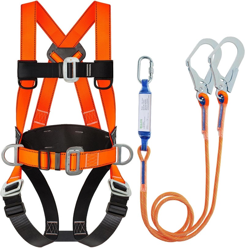 DIJJIG Safety Harness Fall Protection Kit Full Body Roofing Harnesses With Internal Shock Absorbing Lanyard, Orange Safety Harness For Construction OSHA/ANSI Compliant - Image 1